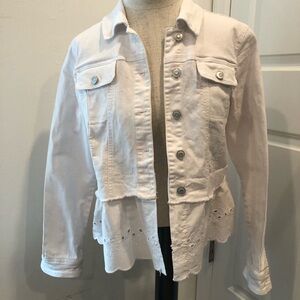 Baccini White Jean Jacket With Eyelet Ruffle